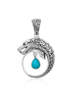 Majestic Bali Sterling Silver Dragon Pendant with Sleeping Beauty Turquoise Drop