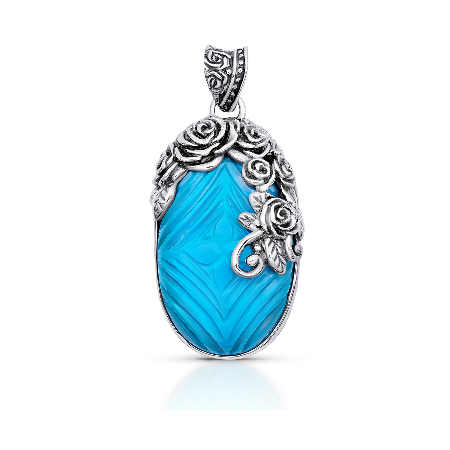 Sterling Silver & Carved Turquoise Balinese Pendant – Dalia's Sterling Silver & Carved Turquoise Balinese Pendant – Dalia's