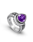 Celestial Harmony: Balinese Artisan 925 Sterling Silver Ring with Amethyst