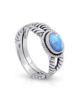 Balinese Artisan 925 Sterling Silver Intertwined Ring with Blue Opal