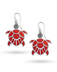 Balinese Artisan 925 Sterling Silver Turtle Earring with Red Coral