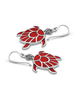 Balinese Artisan 925 Sterling Silver Turtle Earring with Red Coral