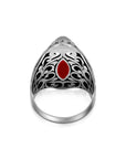 Balinese Artisan 925 Sterling Silver Ring with Red Coral