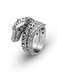 Artisan Balinese Sterling Silver Dragon Ring with Garnet