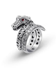 Artisan Balinese Sterling Silver Dragon Ring with Garnet