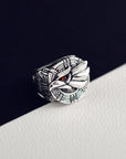 Sterling Silver Eagle Ring with Garnet Eyes