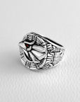 Sterling Silver Eagle Ring with Garnet Eyes
