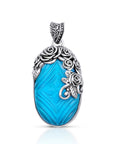 Sterling Silver & Carved Turquoise Balinese Pendant