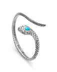 Balinese Artisan Sterling Silver Snake Bangle with Sleeping Beauty Turquoise Stone