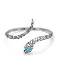 Balinese Artisan Sterling Silver Snake Bangle with Sleeping Beauty Turquoise Stone