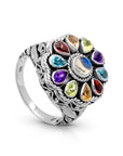 Balinese Artisan Rainbow Multistone Sterling Silver Ring