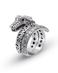Artisan Balinese Sterling Silver Dragon Ring with Garnet