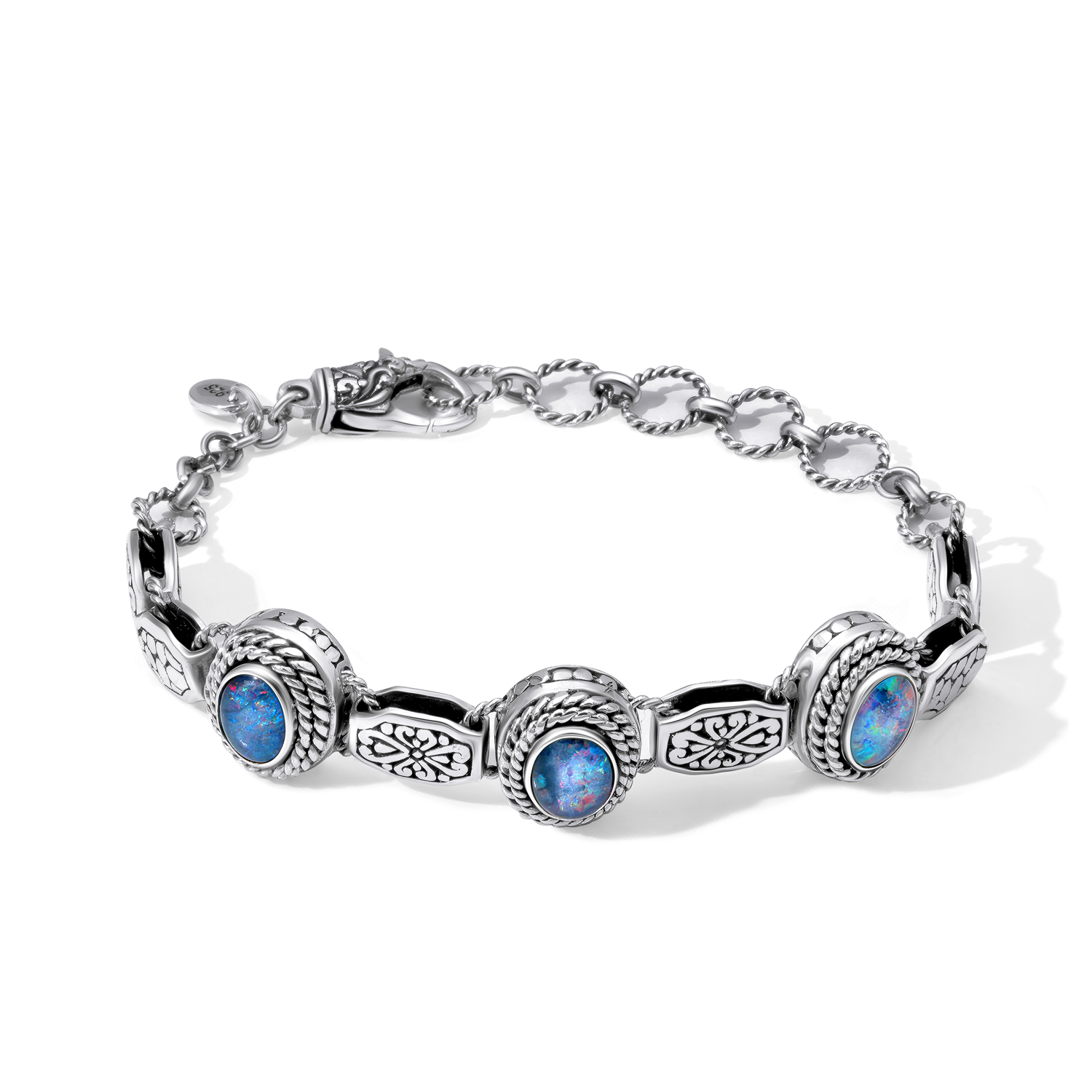 Vibrant Boulder Opal Sterling Silver Bali Bracelet