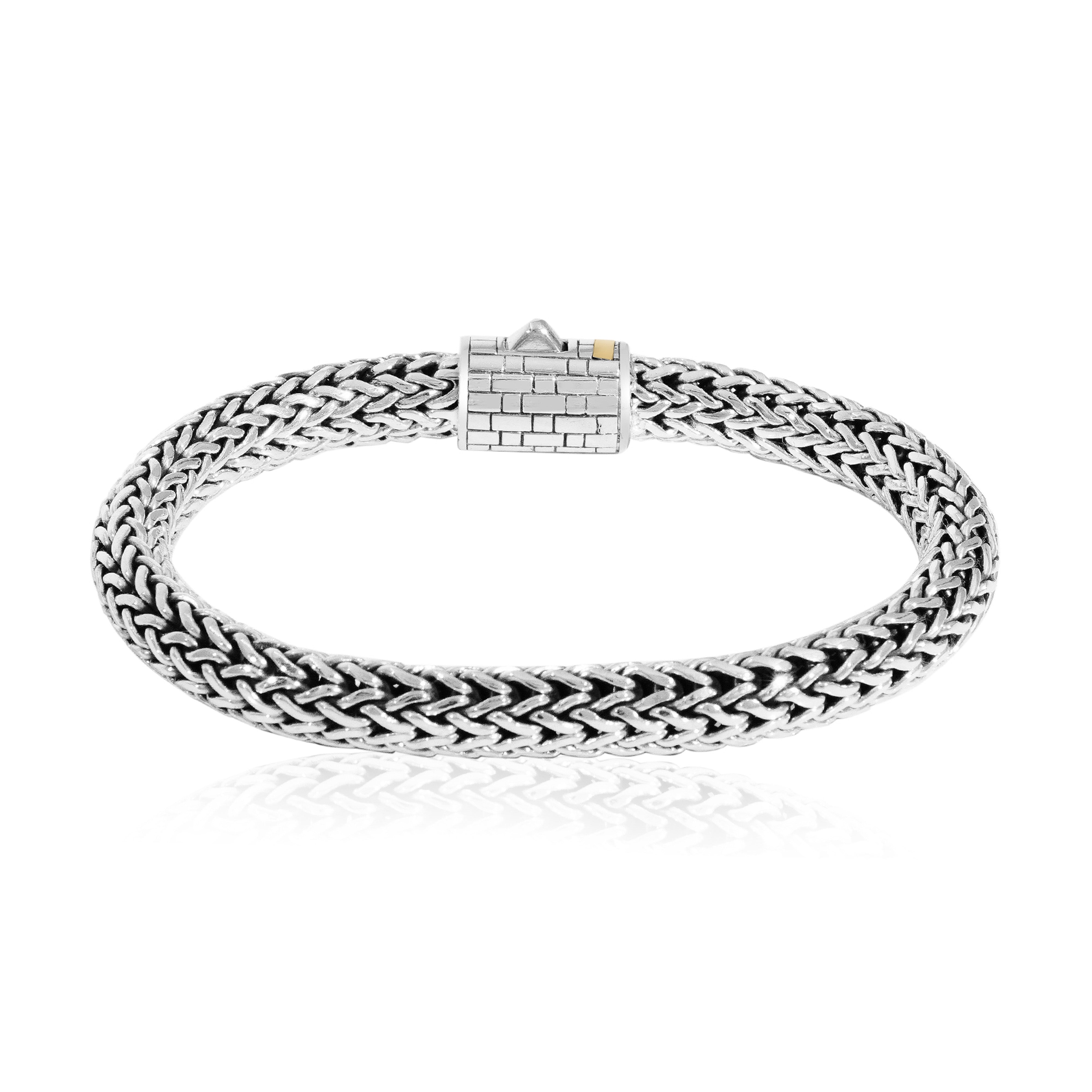 Balinese Artisan 925 Sterling Silver Bracelet with 18K Gold Stripe Centre Lock