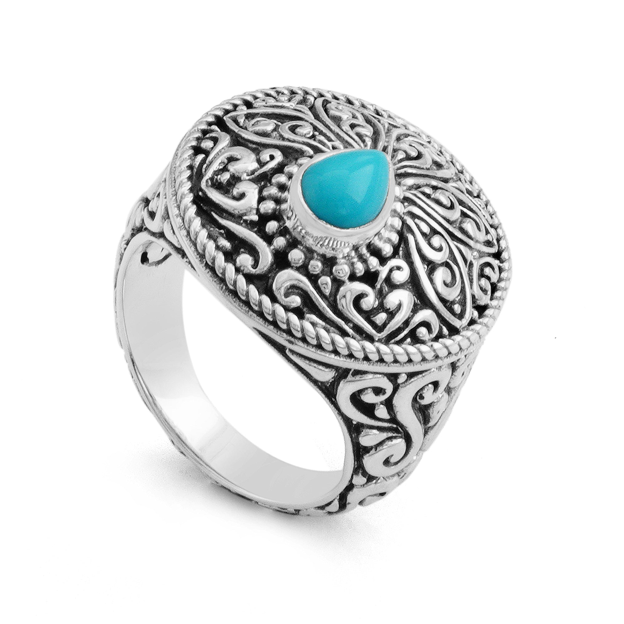 Artisanal Balinese Sterling Silver Turquoise Ring