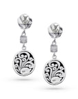 Carved Rose Rainbow Moonstone Sterling Silver Bali Earrings