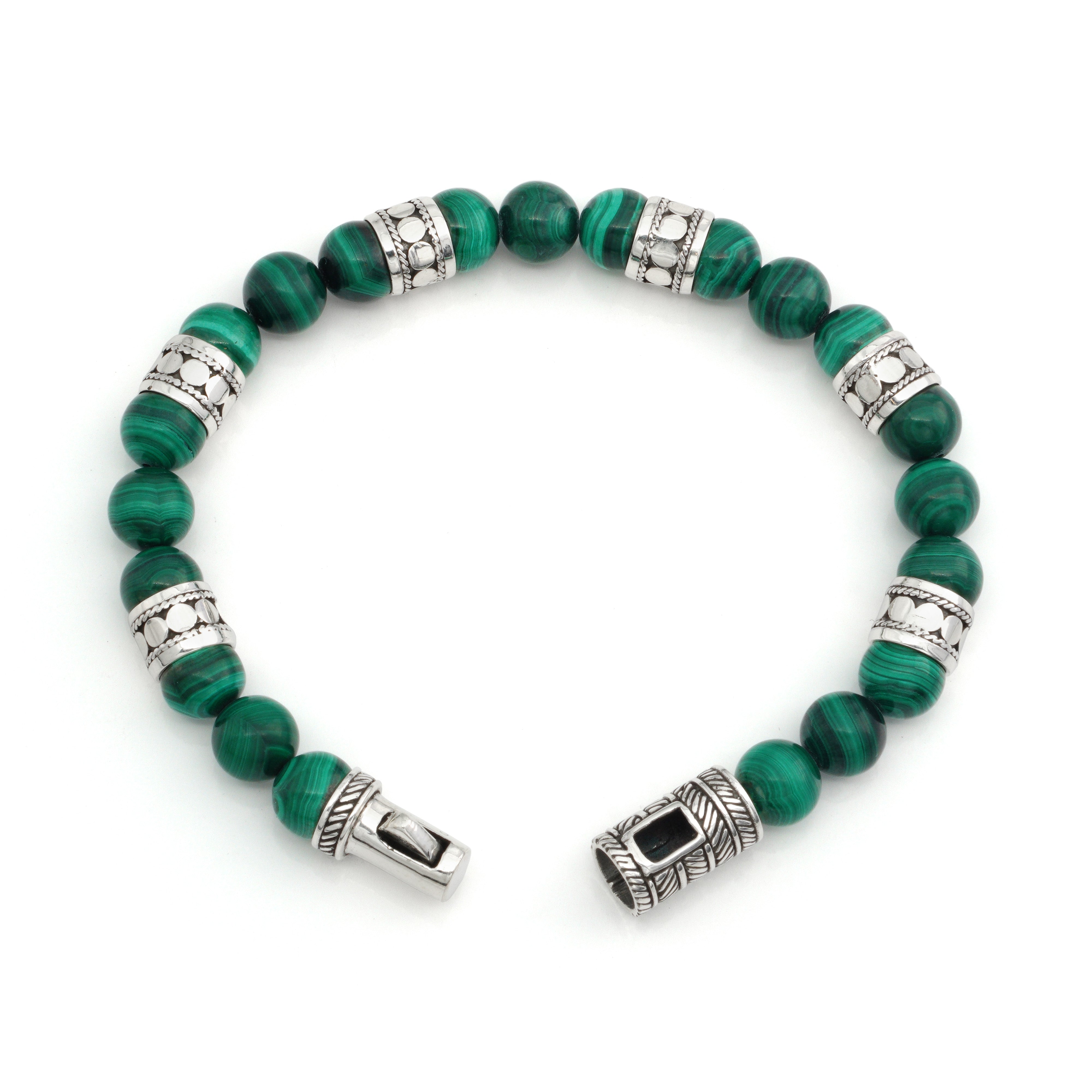 Malachite Beaded Bali Sterling Silver Bracelet