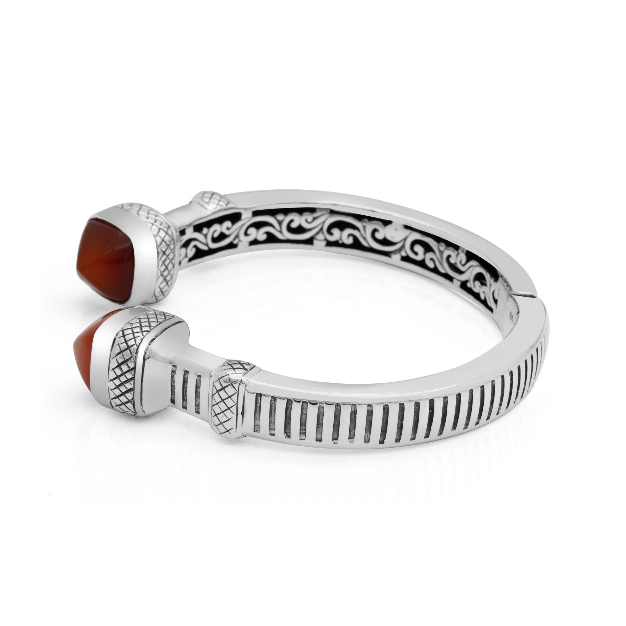 Eternal Flame: Sterling Silver Bali Cuff with Fiery Agate Glow