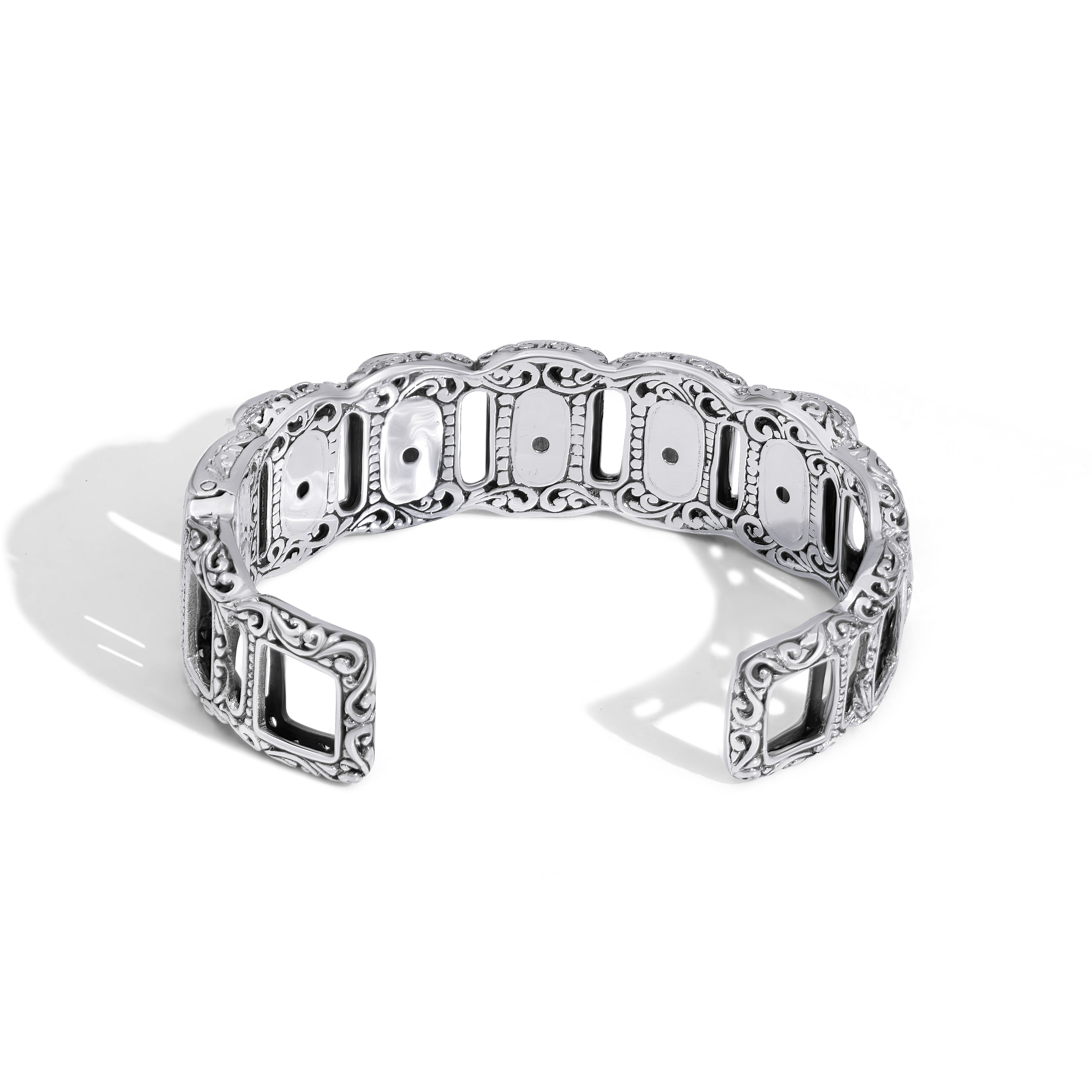 Elegant Intricate Bali Sterling Silver Bangle with Mystical Labradorite Glow