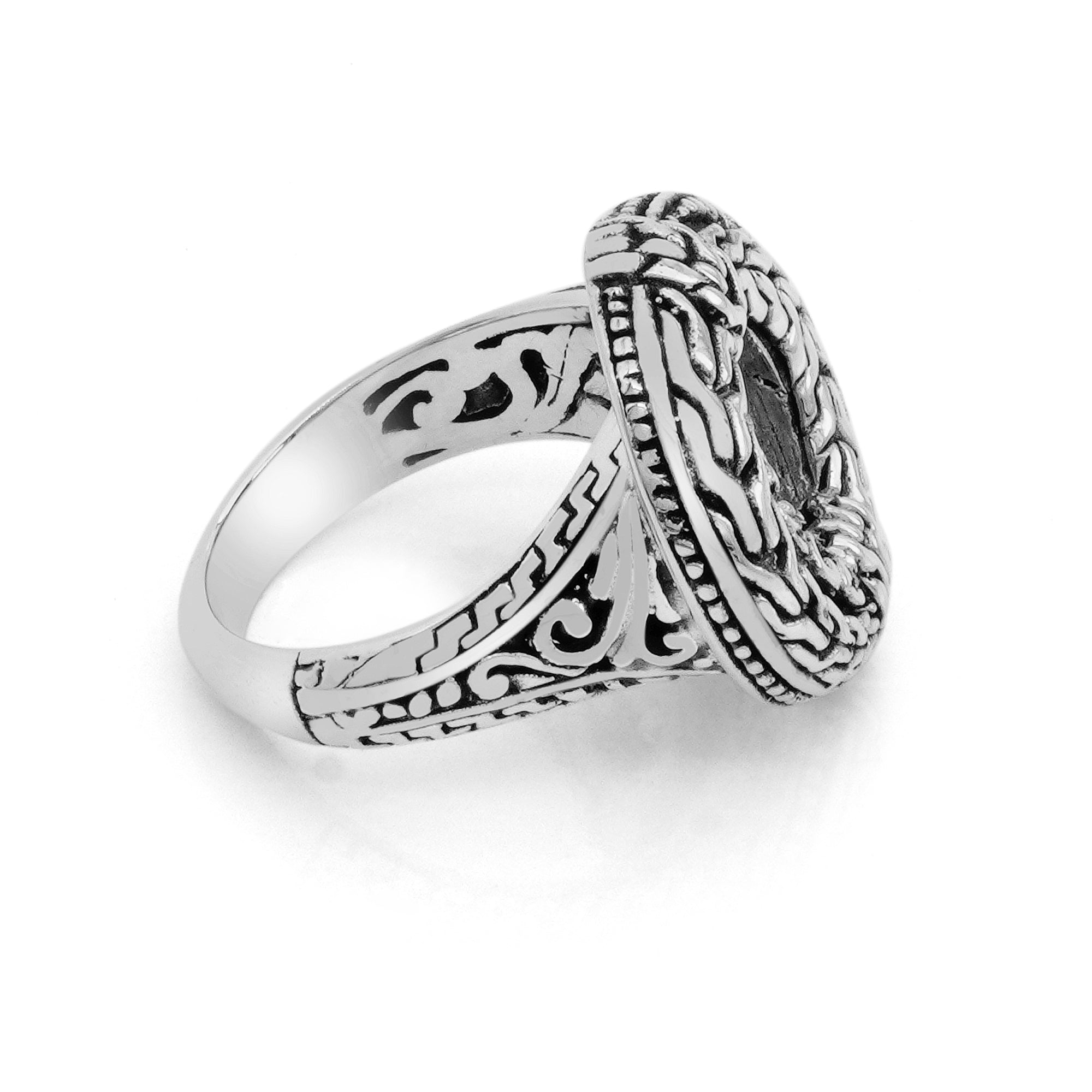Sterling Silver Rounded Tulang Motif Bali Ring