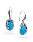 Carved Turquoise Sterling Silver Bali Drop Earrings
