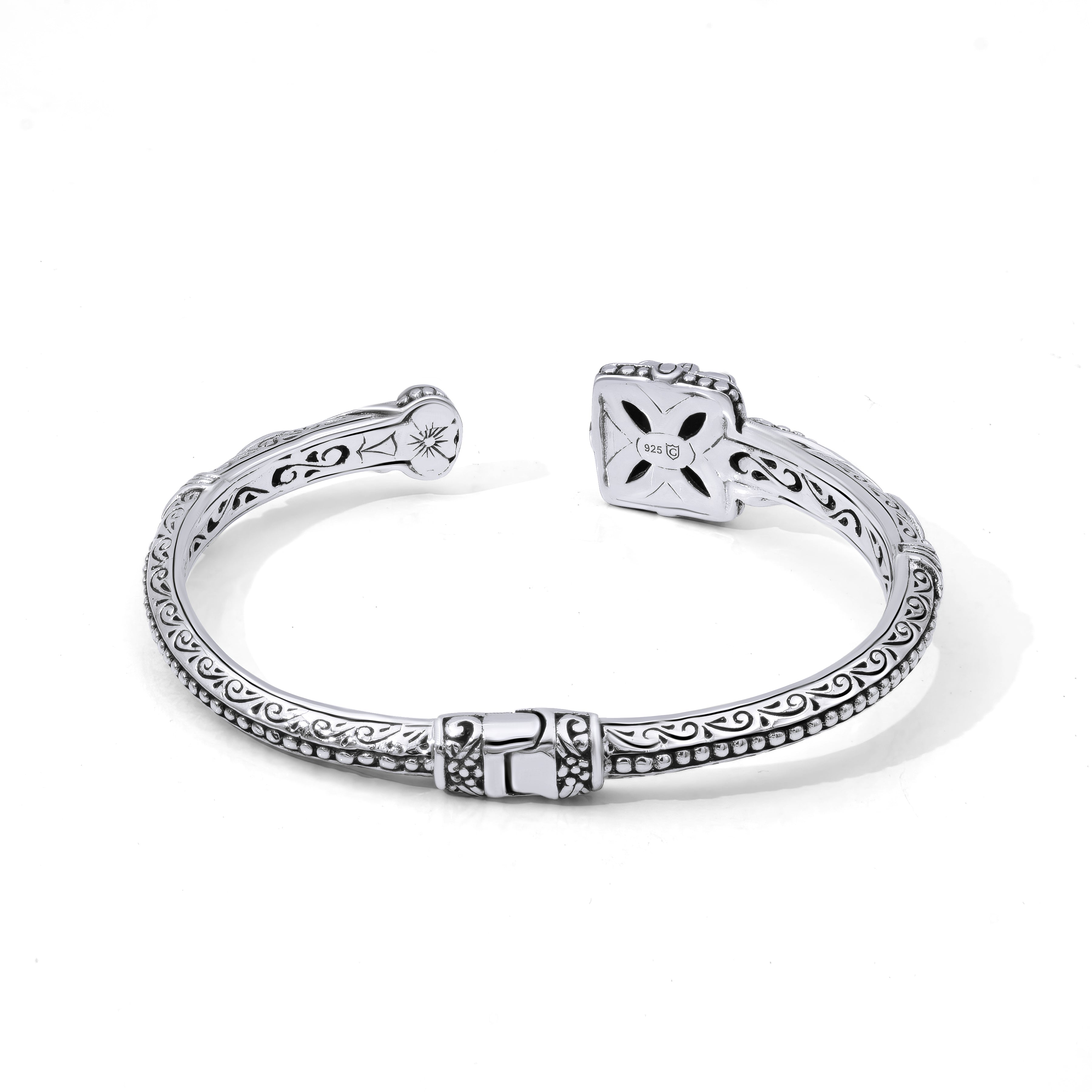 Carved Labradorite Sterling Silver Bali Bangle