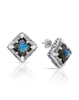 Carved Labradorite Sterling Silver Bali Stud Earrings