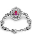 Royal Quartz Elegance – Sterling Silver Bali Statement Bracelet