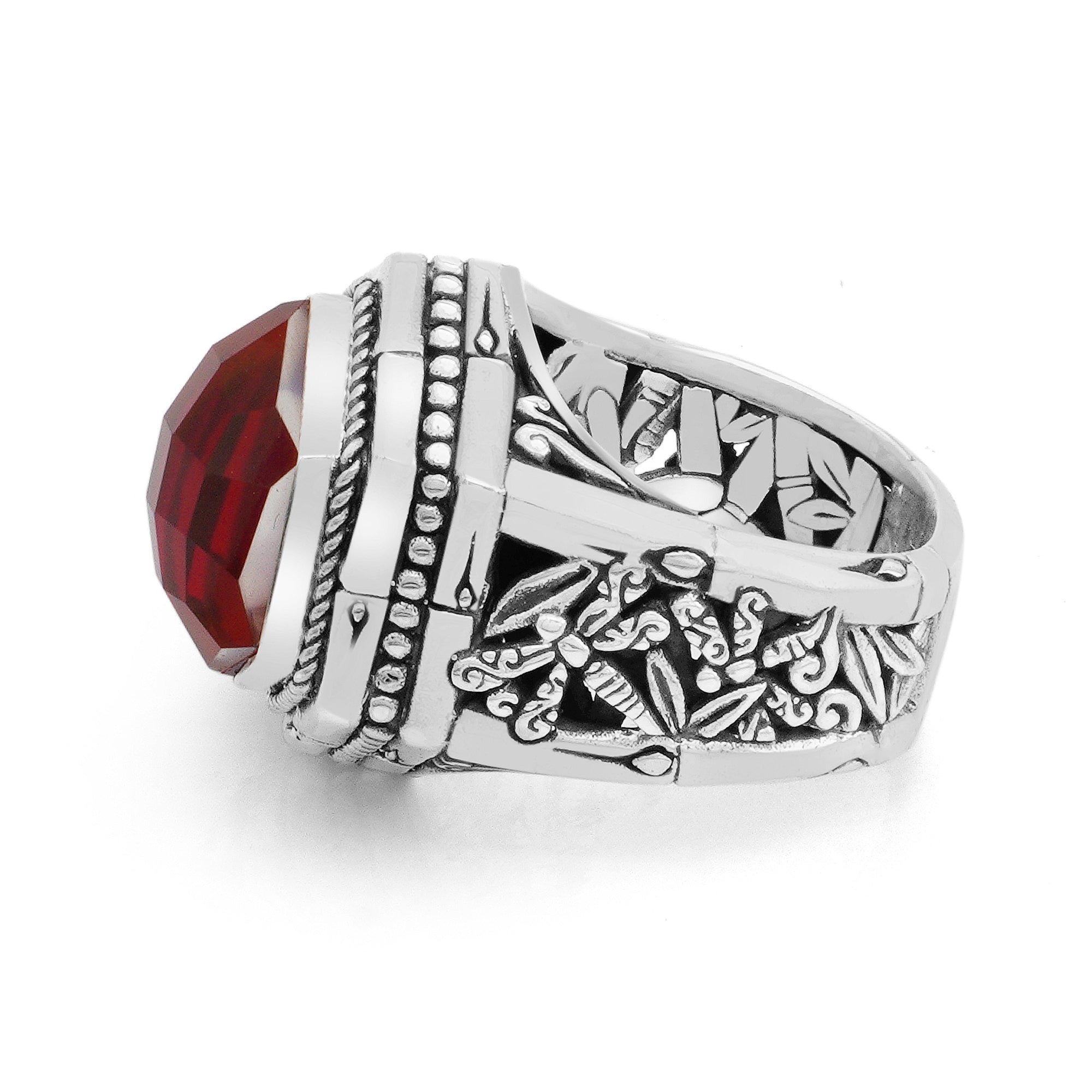 Royal Quartz Elegance – Sterling Silver Bali Statement Ring