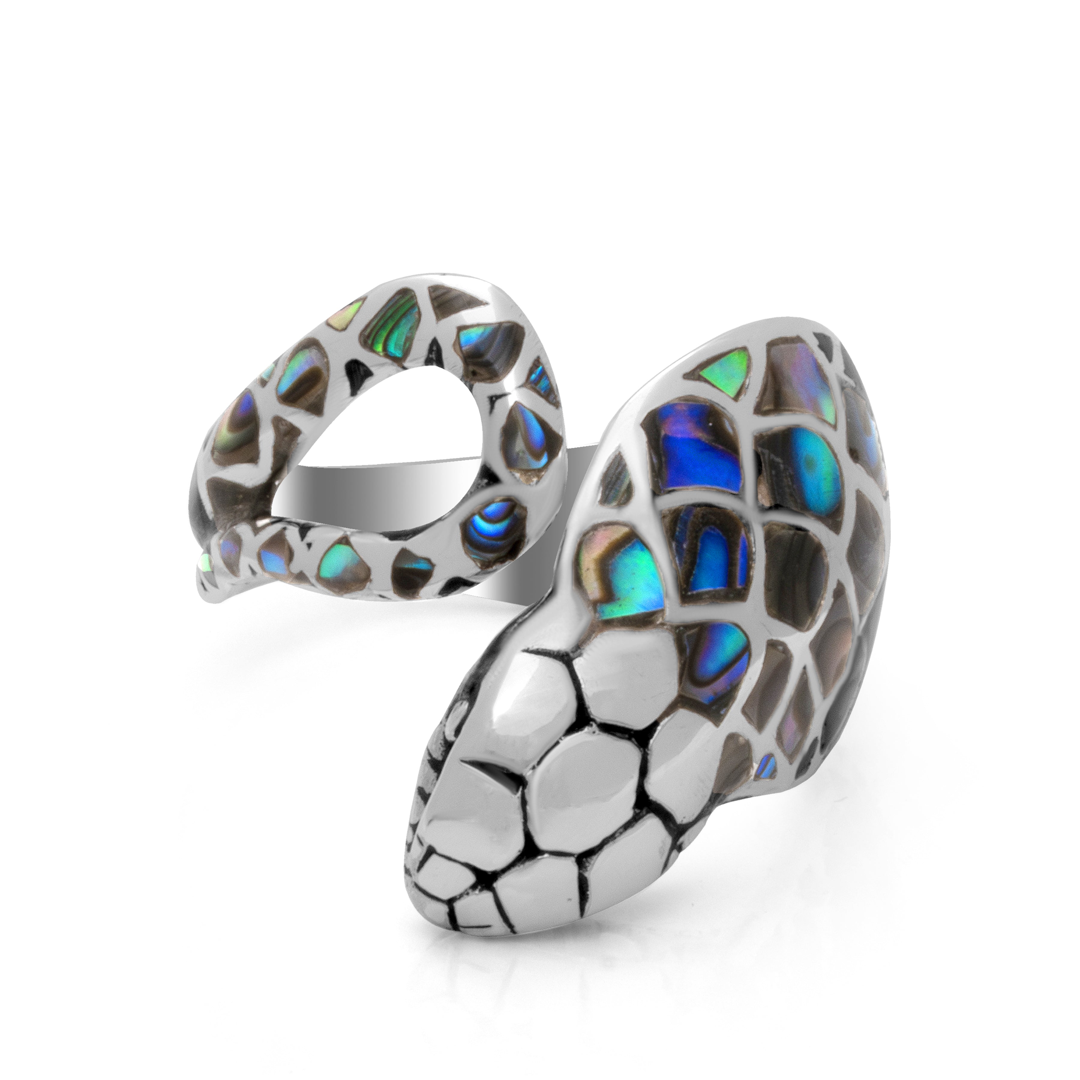 Abalone Inlay Sterling Silver Bali Cobra Ring