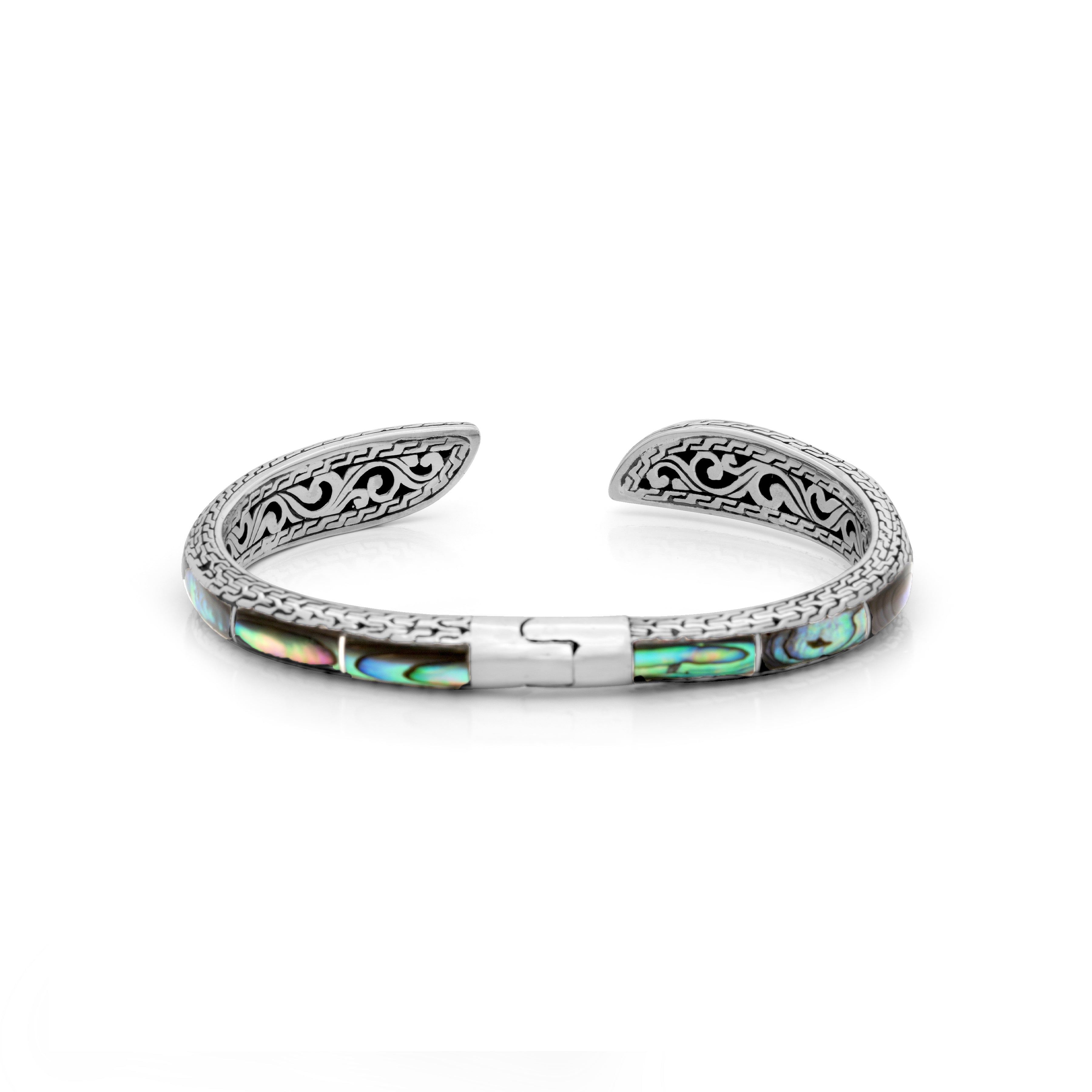 Seamless Abalone Sterling Silver Bali Bangle