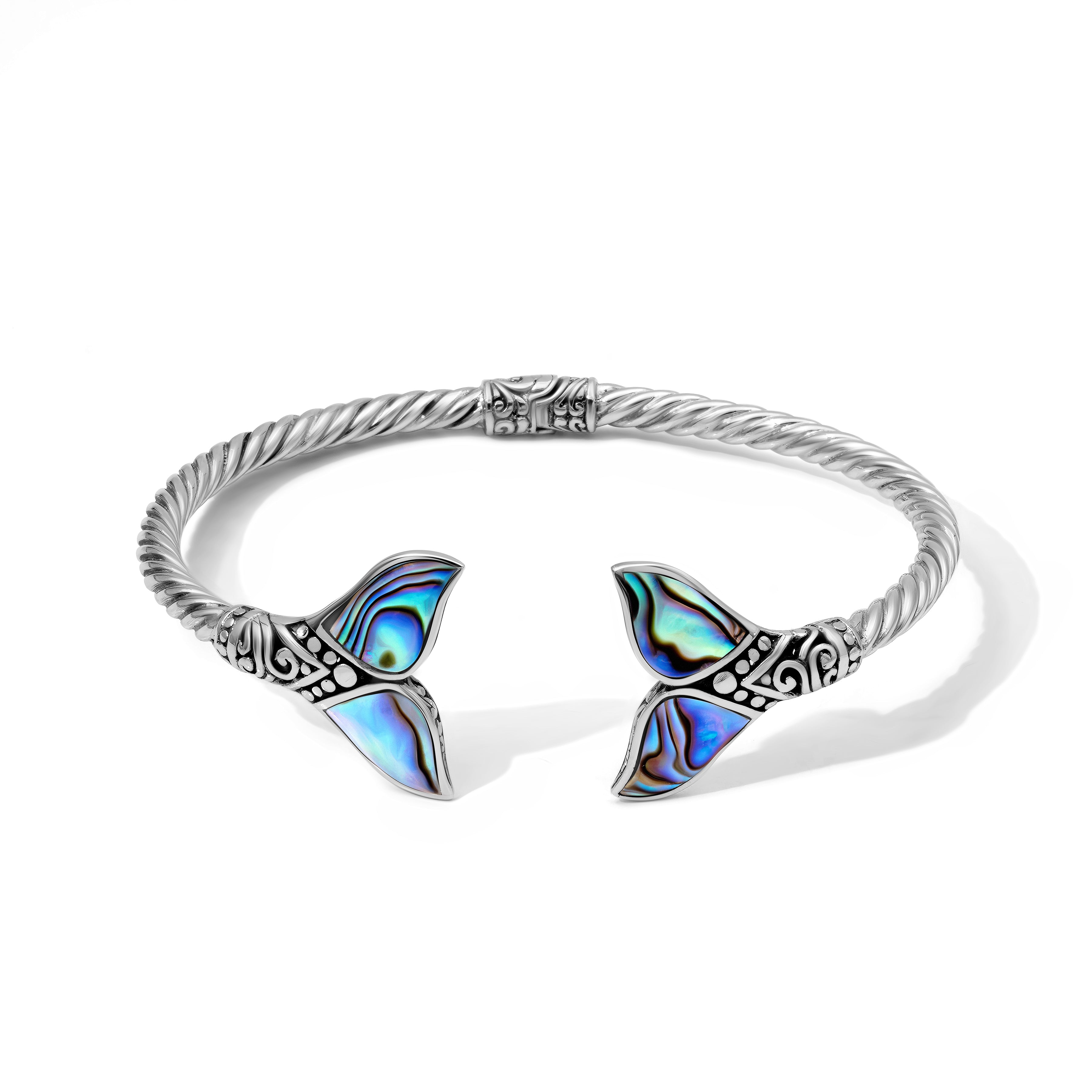 Sterling Silver Unity Fluke Abalone Bali Bangle