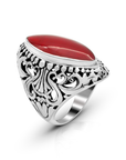 Balinese Artisan 925 Sterling Silver Ring with Red Coral