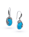 Carved Turquoise Sterling Silver Bali Drop Earrings
