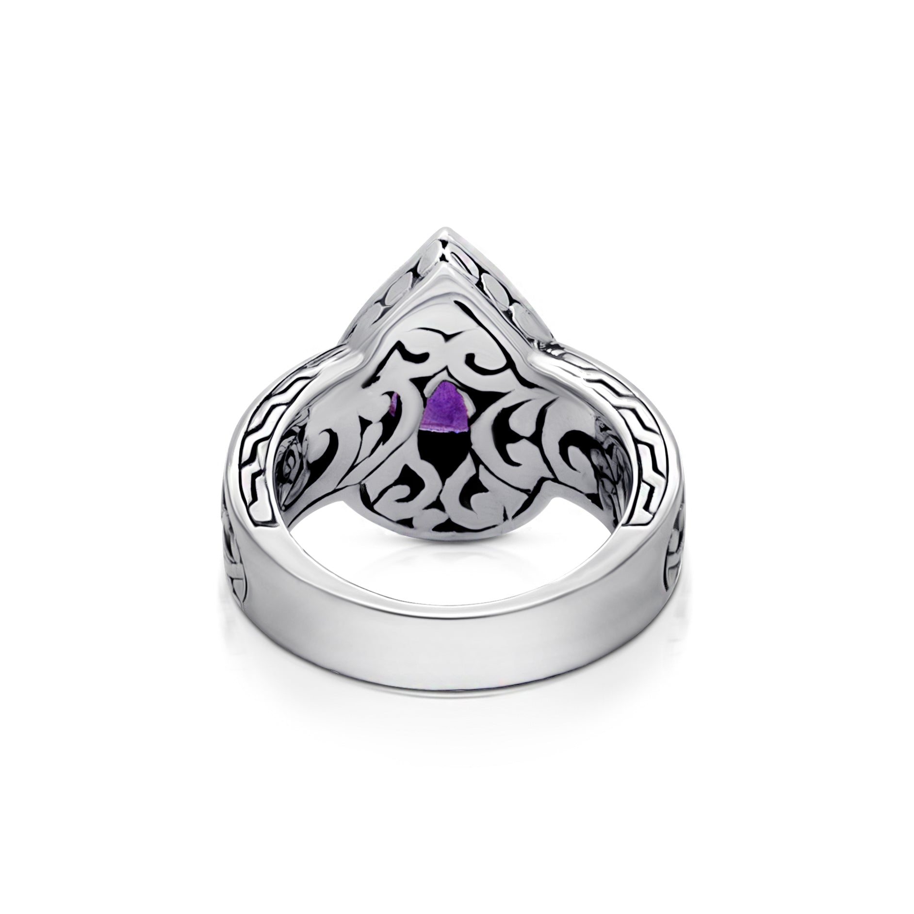Celestial Harmony: Balinese Artisan 925 Sterling Silver Ring with Amethyst