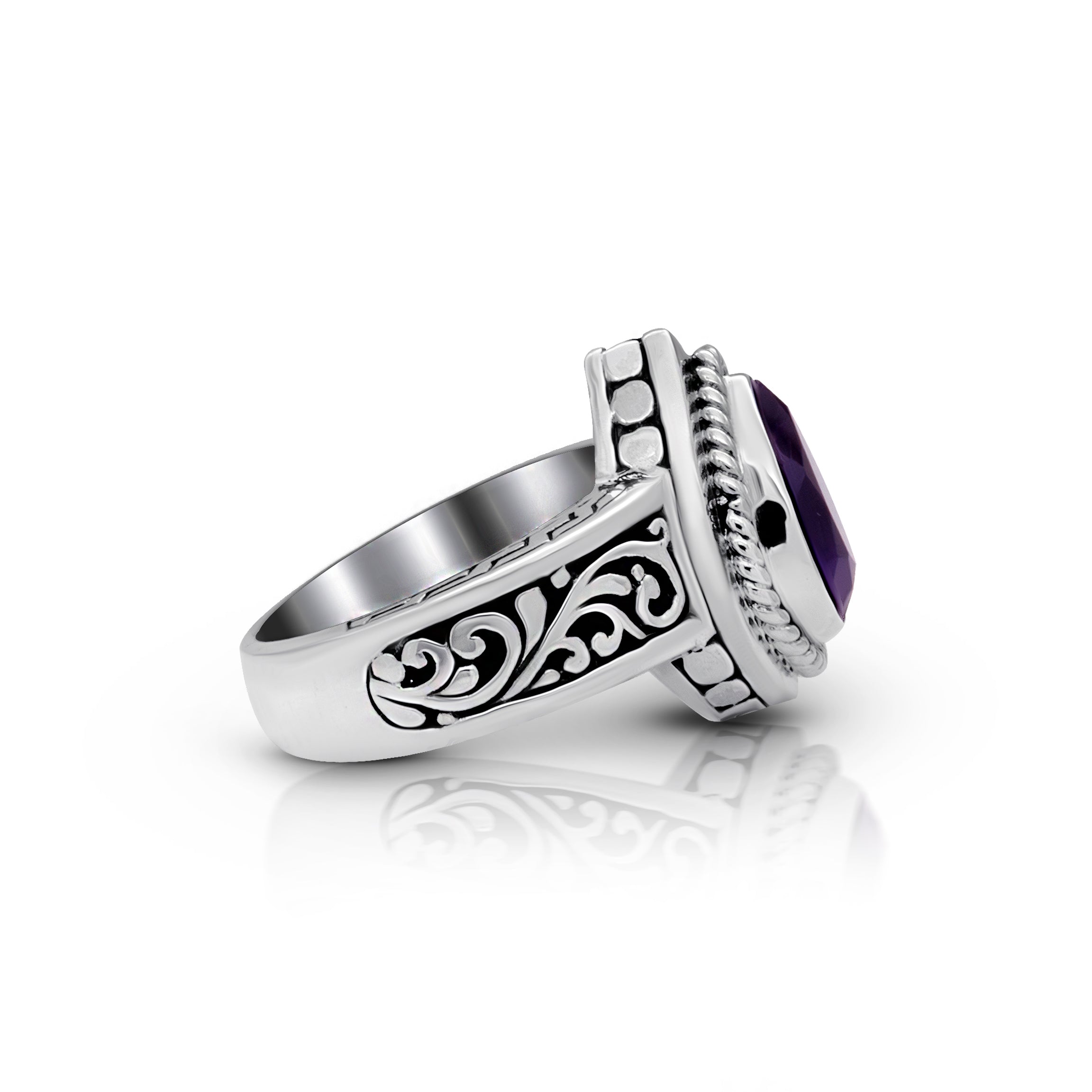 Celestial Harmony: Balinese Artisan 925 Sterling Silver Ring with Amethyst
