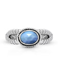 Balinese Artisan 925 Sterling Silver Intertwined Ring with Blue Opal