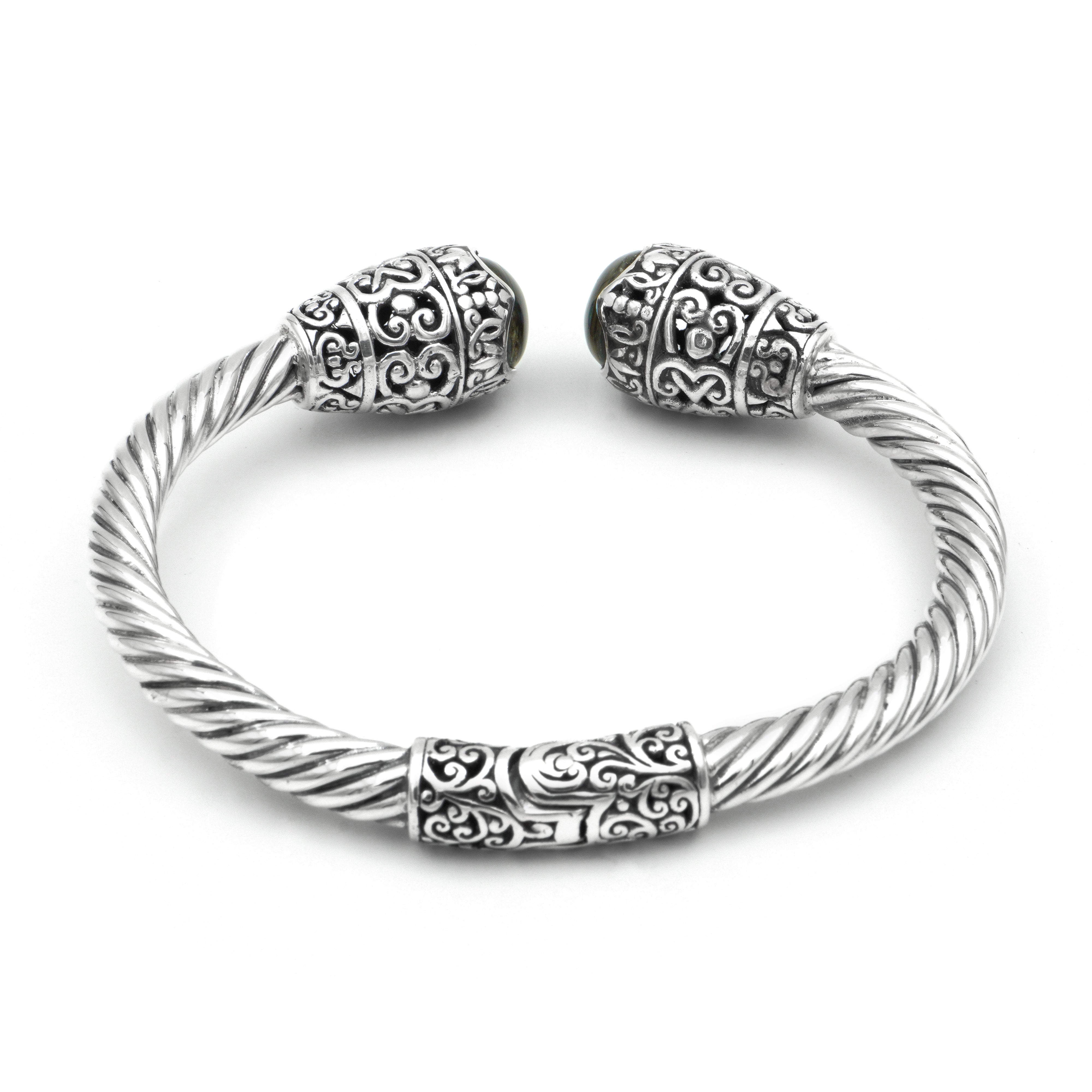 Double Abalone Sterling Silver Balinese Bangle