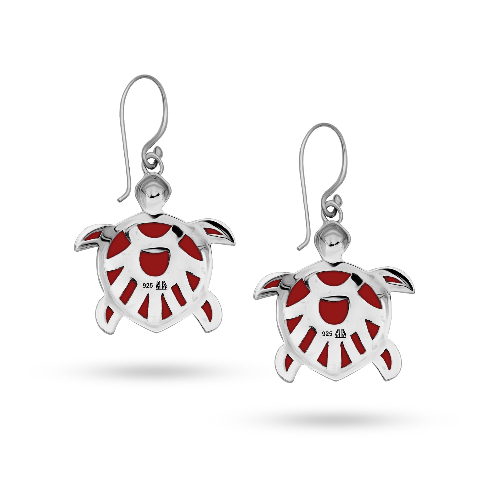 Balinese Artisan 925 Sterling Silver Turtle Earring with Red Coral