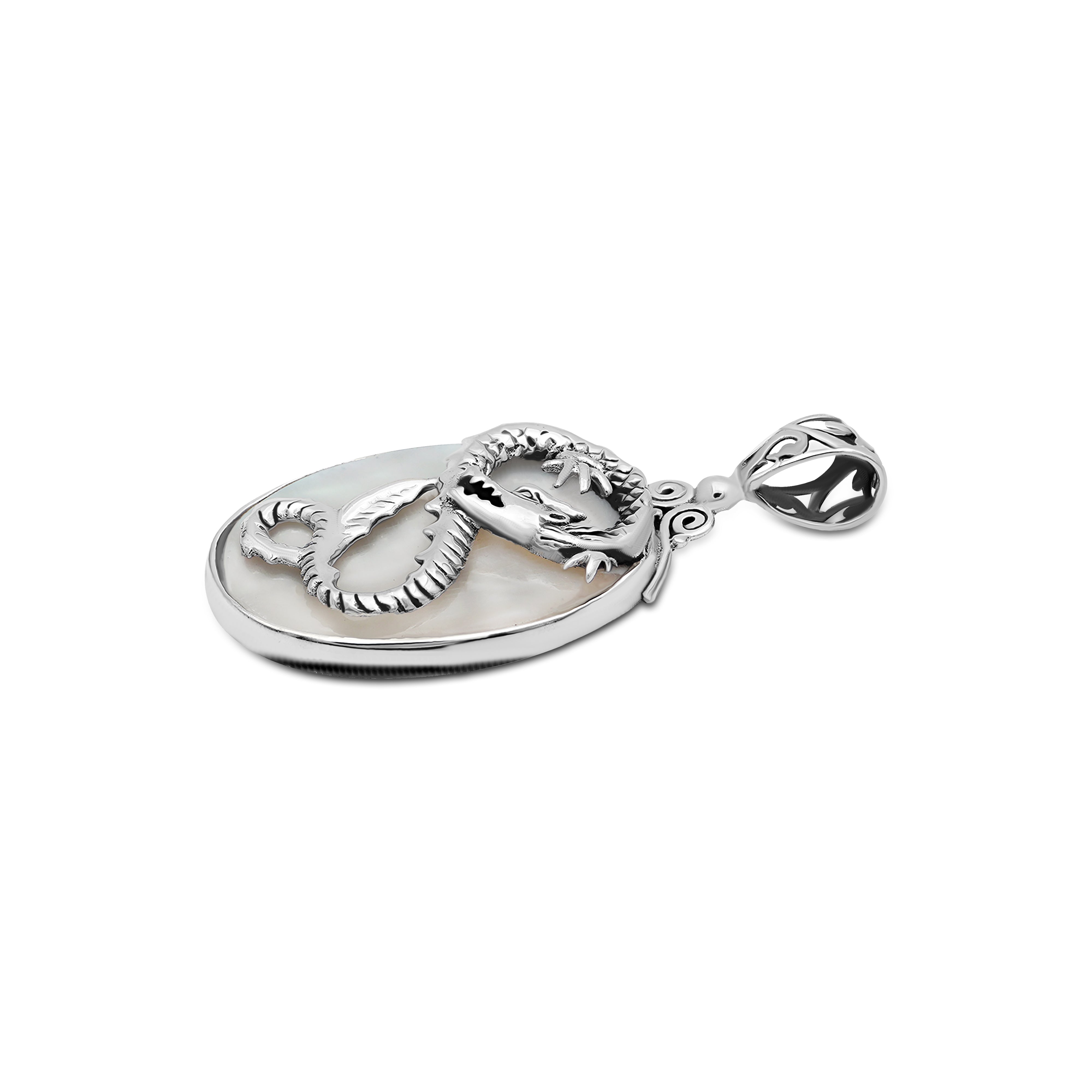 Bali Artisan Dragon Sterling Silver Pendant with Mother of Pearl