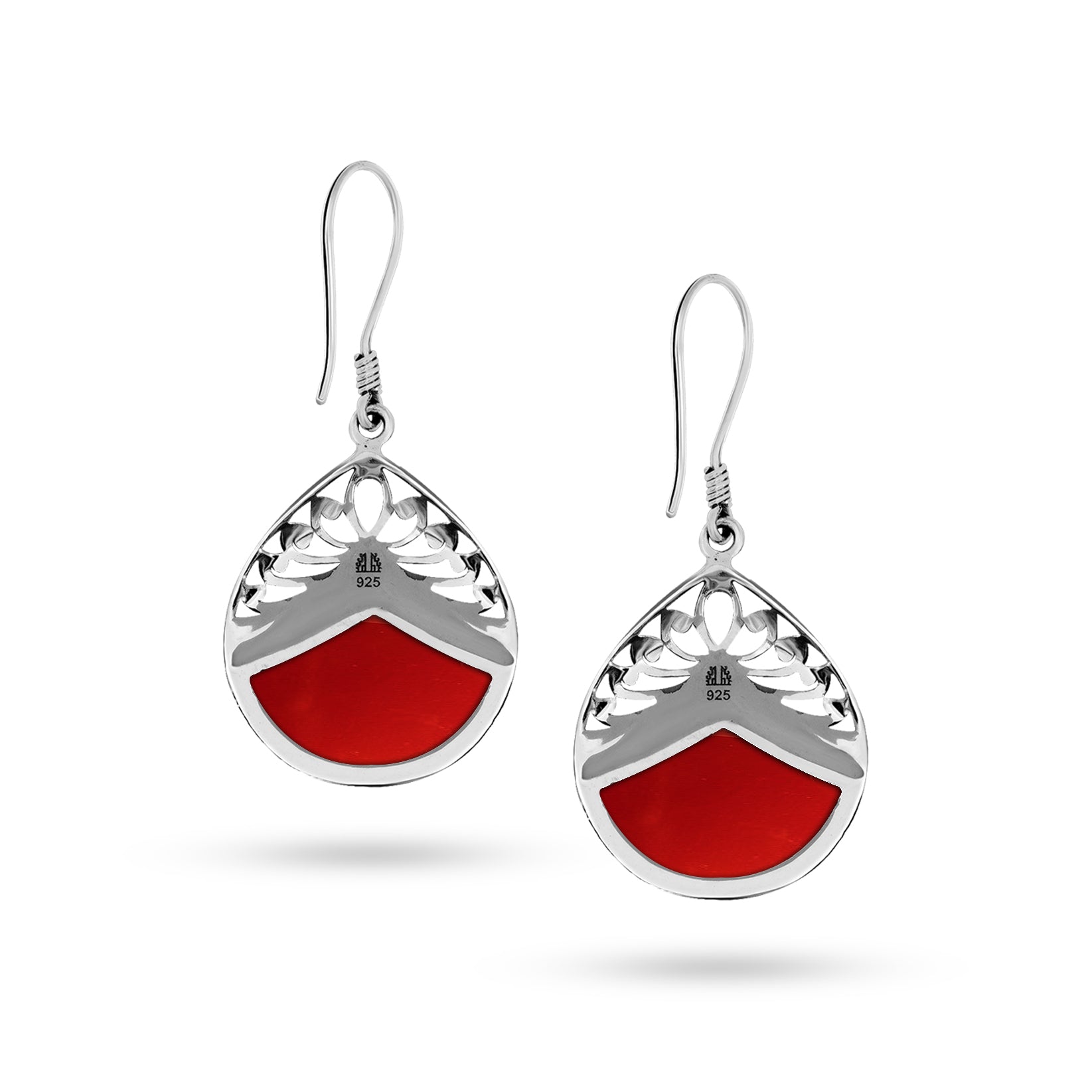 Balinese Artisan 925 Sterling Silver Drop Earring with Beautiful Red Shell