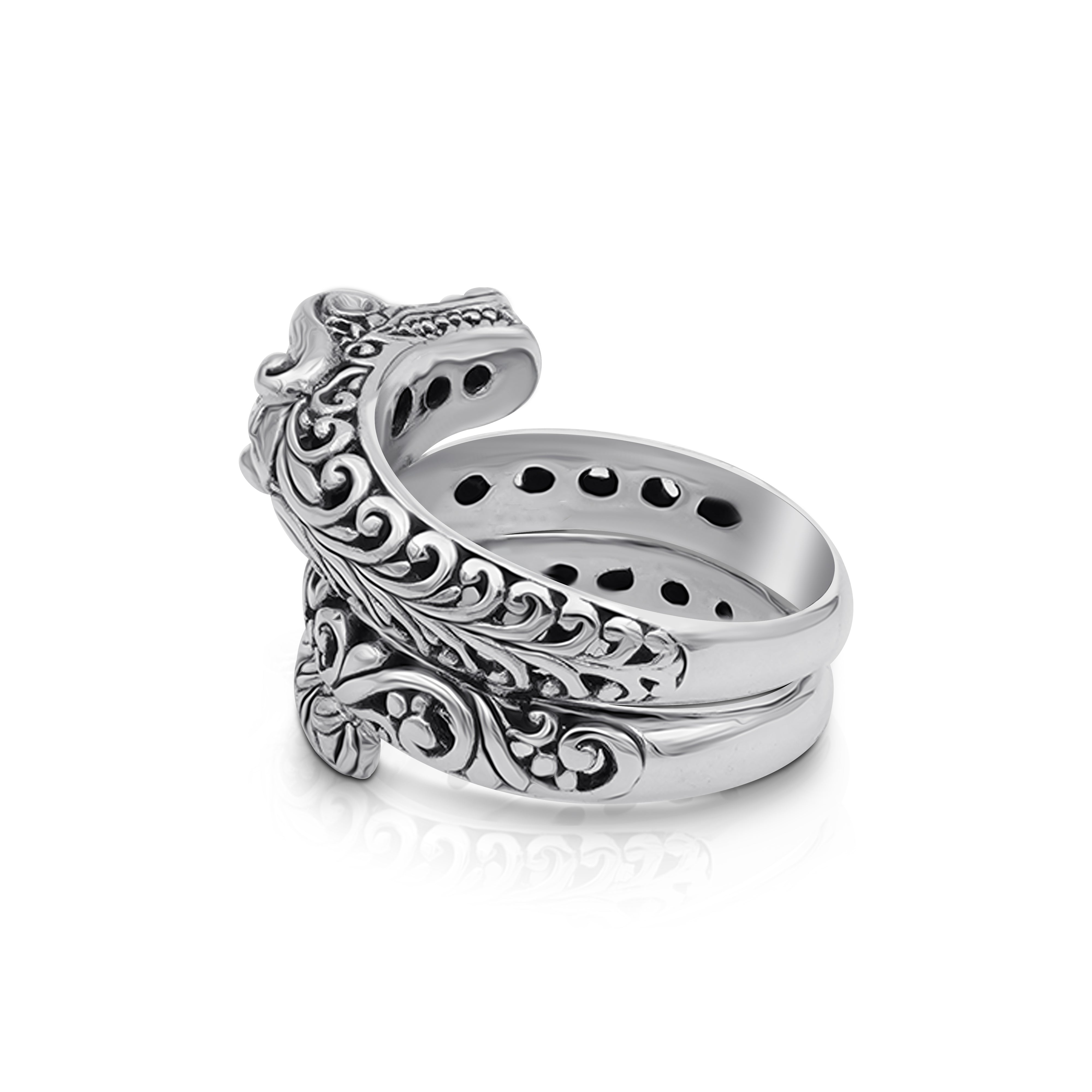 Artisan Balinese Sterling Silver Dragon Ring with Garnet