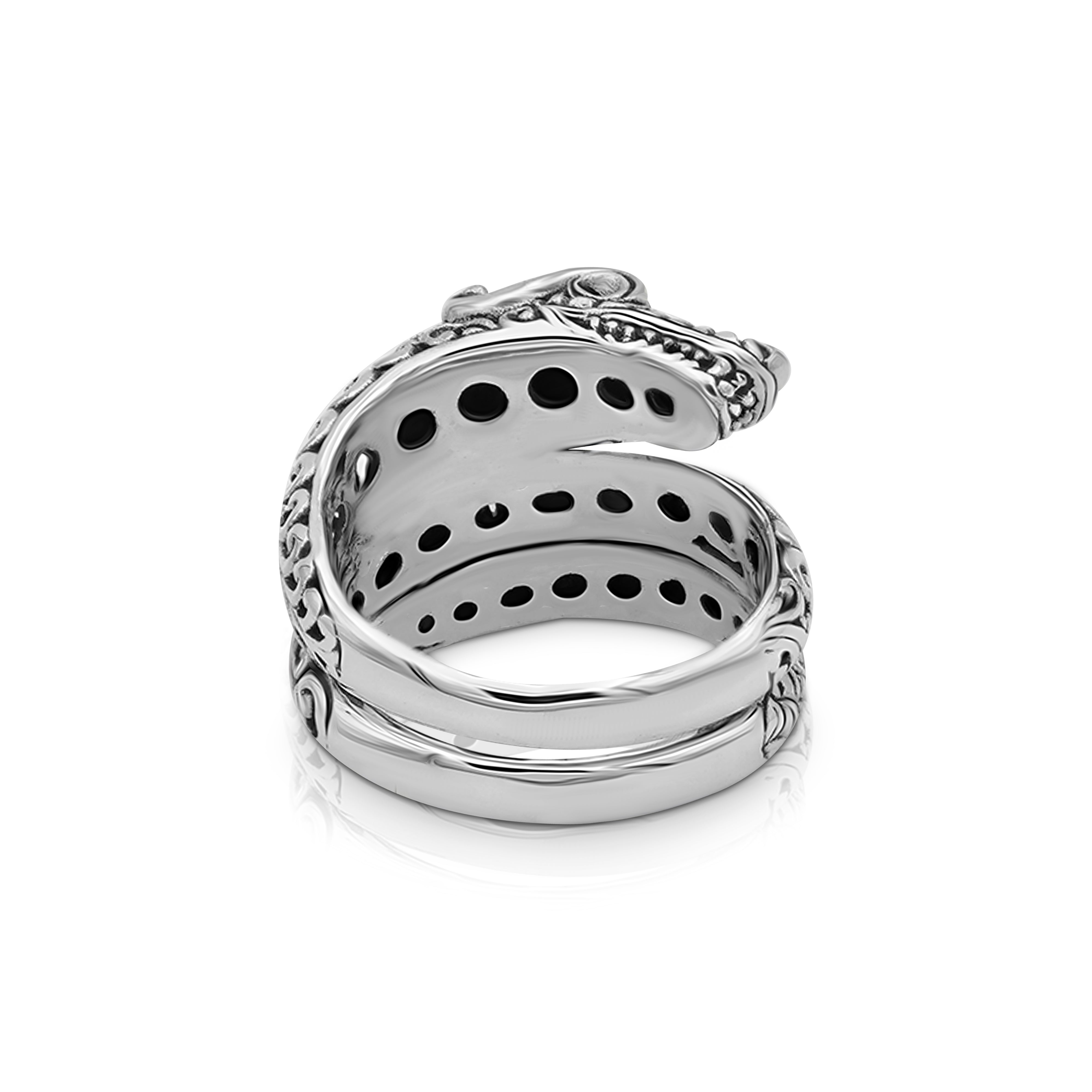 Artisan Balinese Sterling Silver Dragon Ring with Garnet