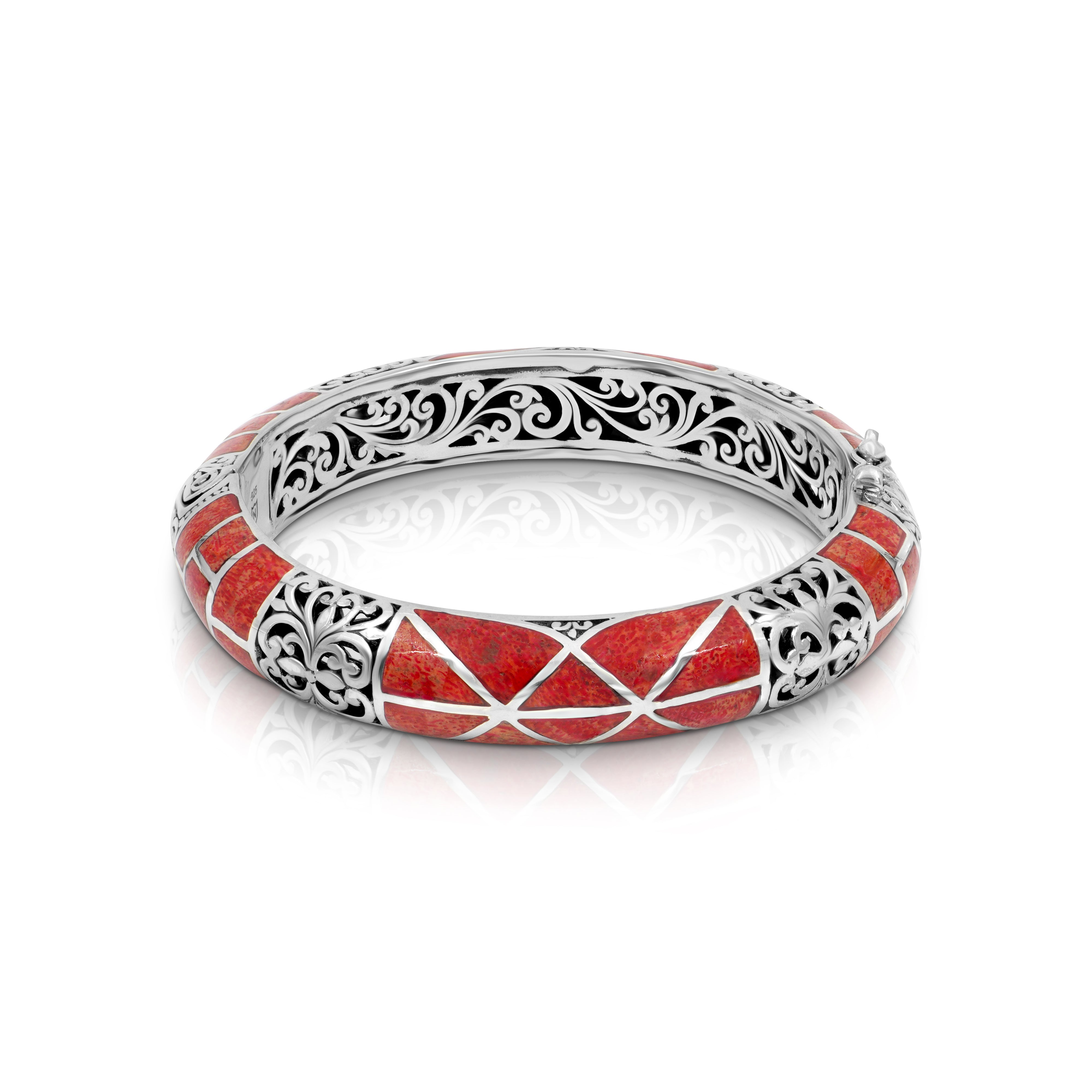 Balinese Sterling Silver Bangle with Coral Shell