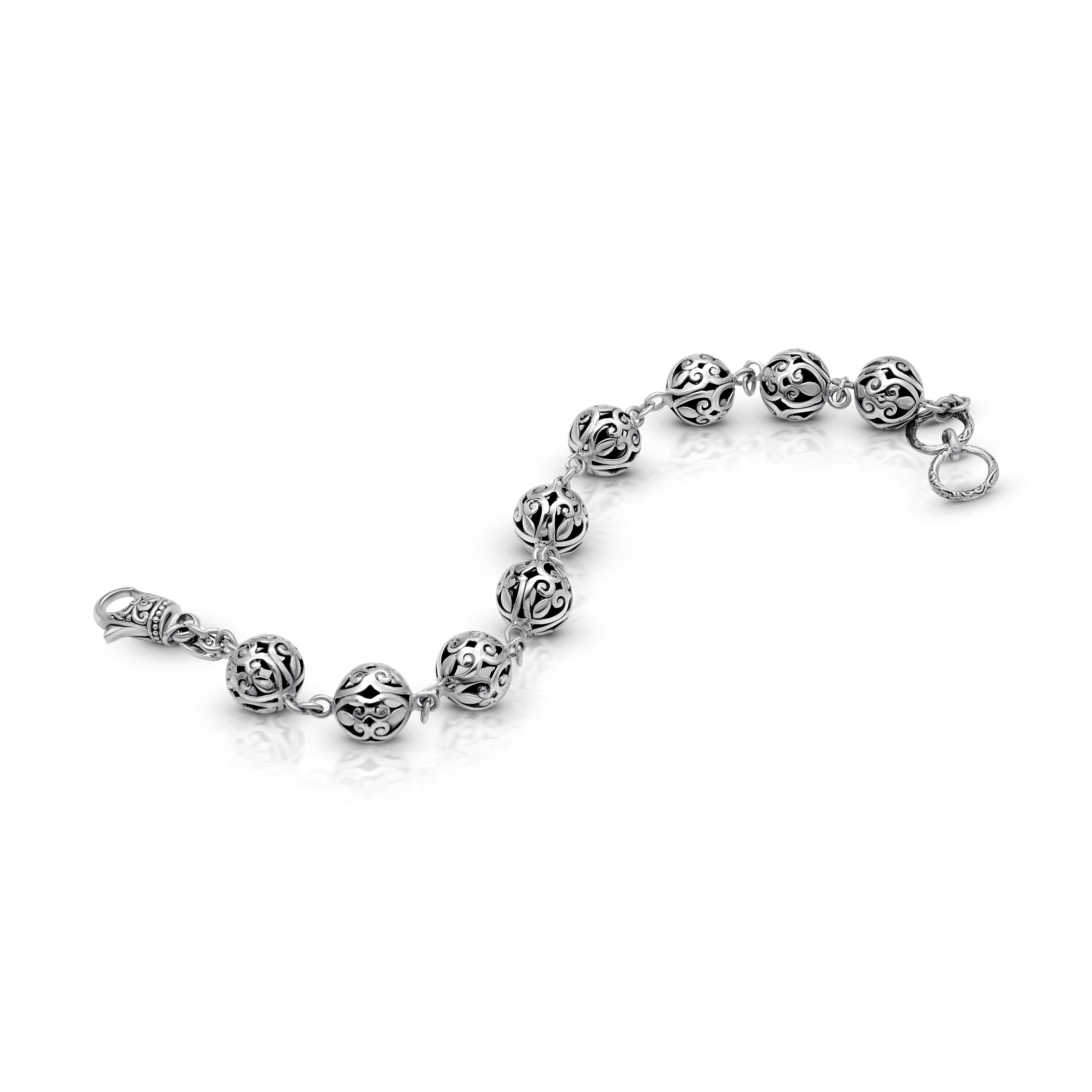 Ornate Sterling Silver Bali Sphere Bracelet