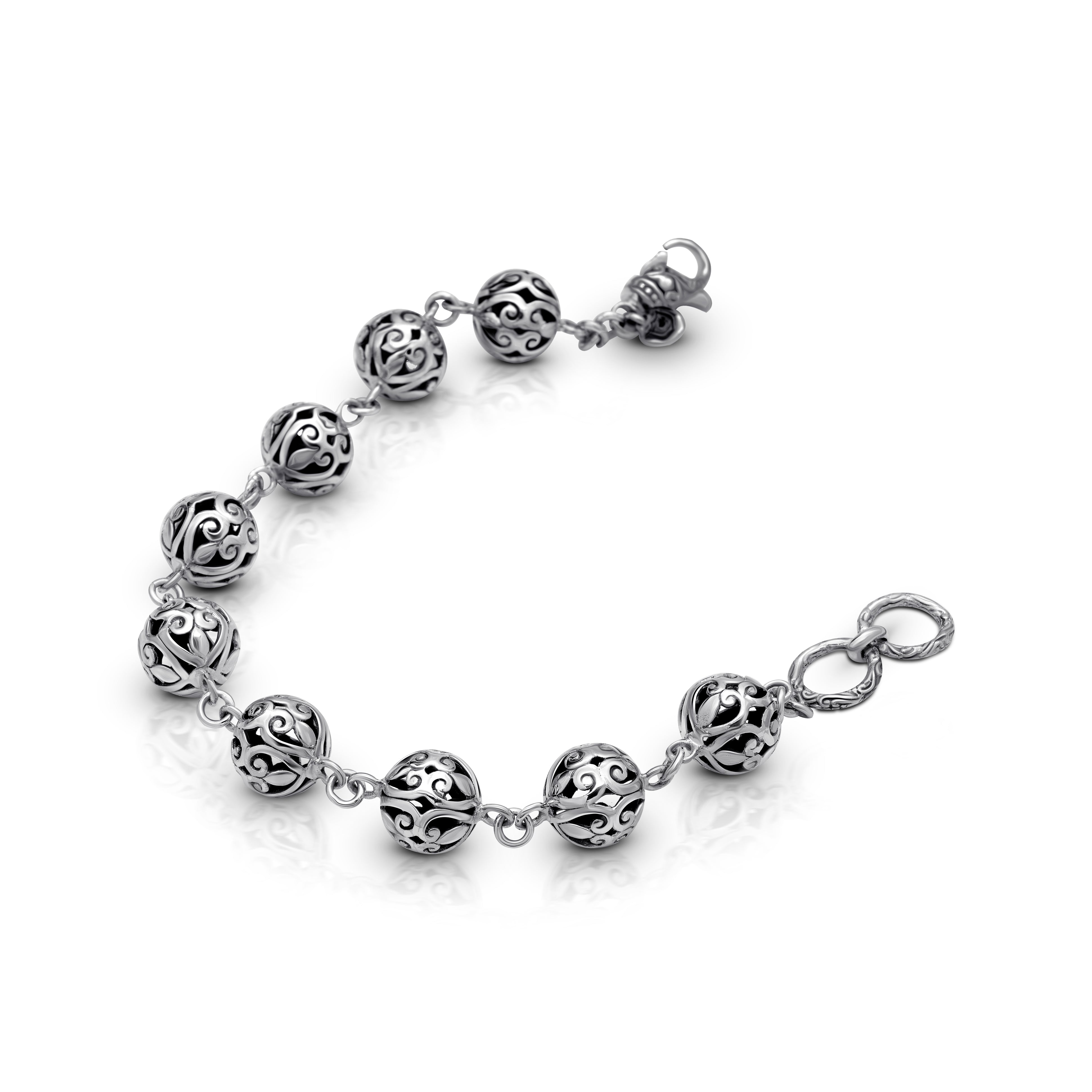 Ornate Sterling Silver Bali Sphere Bracelet
