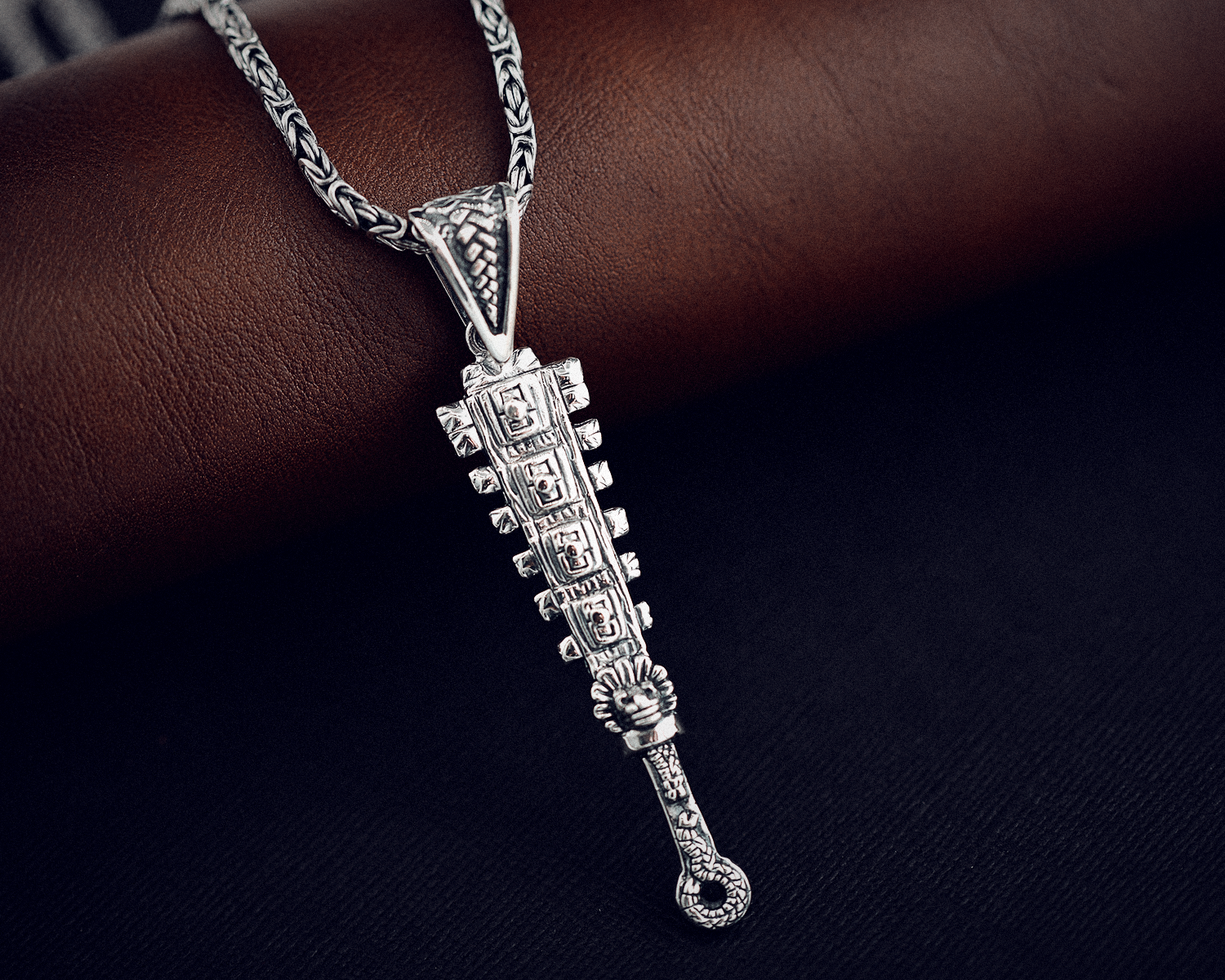 Sterling Silver Macuahuitl Pendant – Aztec Warrior