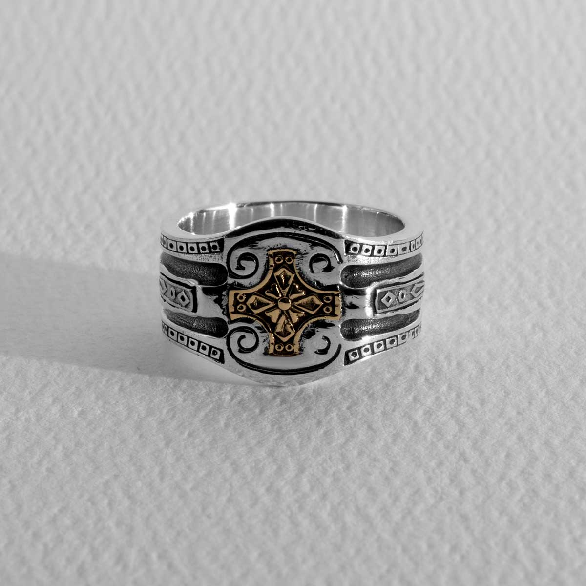 Sterling Silver and Bronze Greek Cross Ring