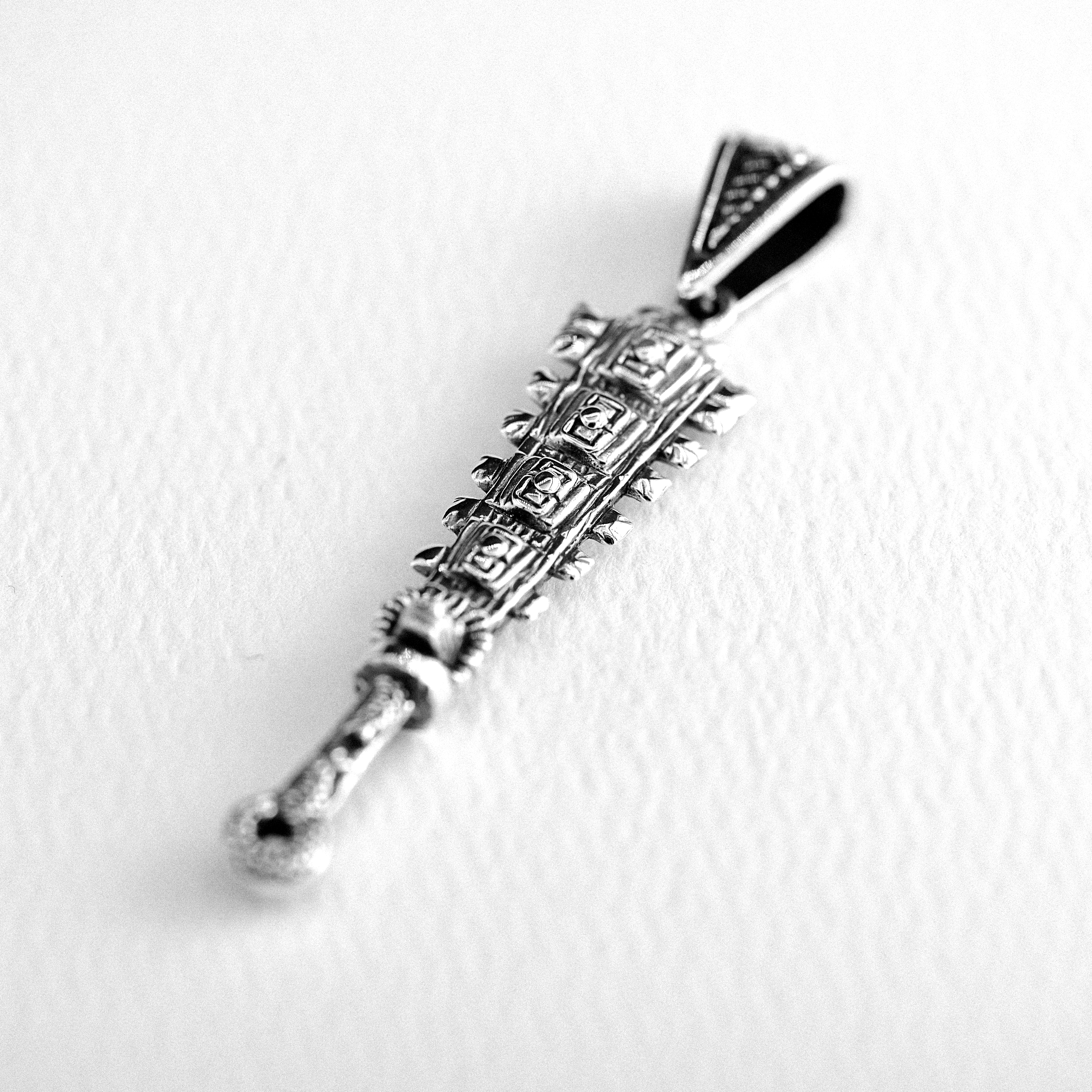 Sterling Silver Macuahuitl Pendant – Aztec Warrior