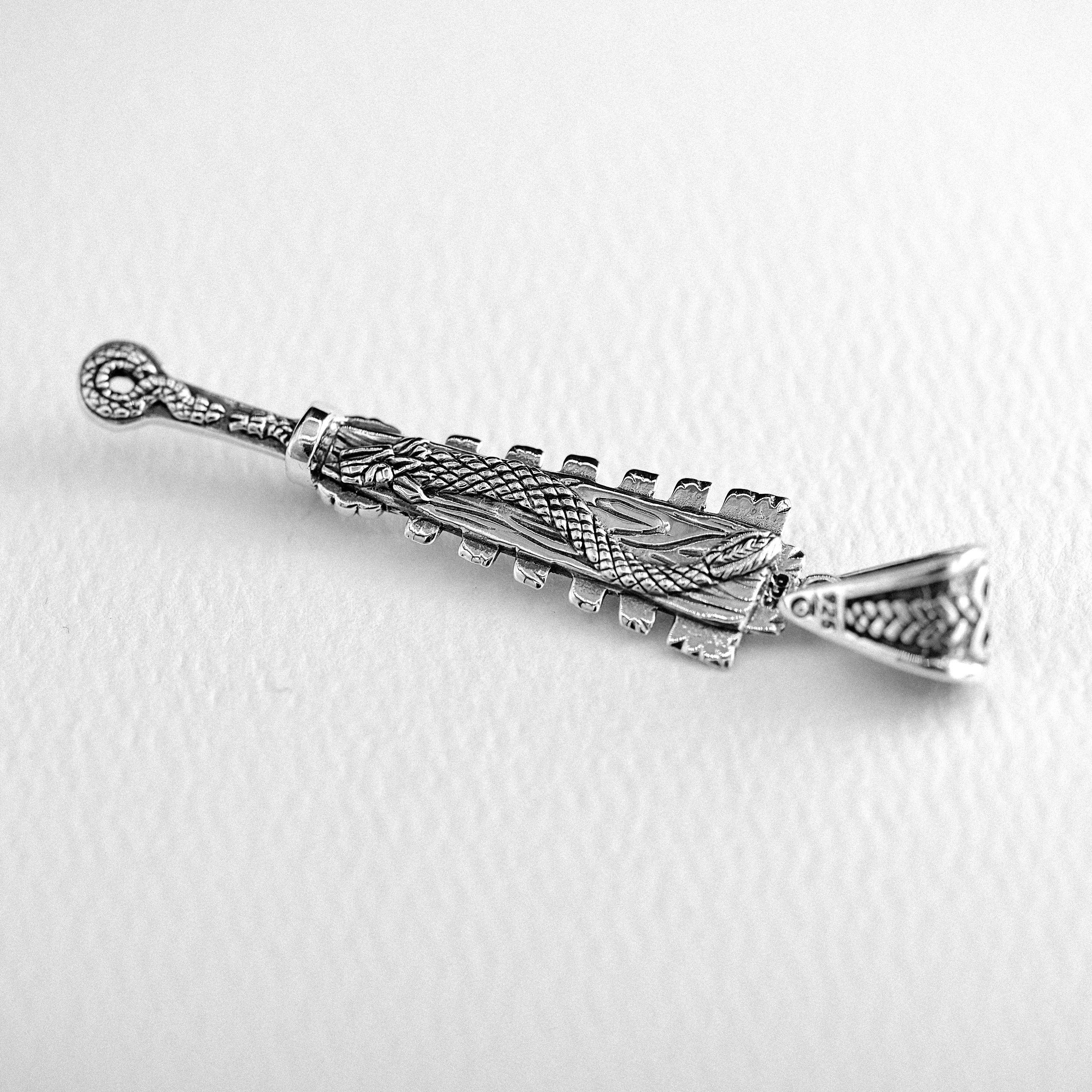 Sterling Silver Macuahuitl Pendant – Aztec Warrior